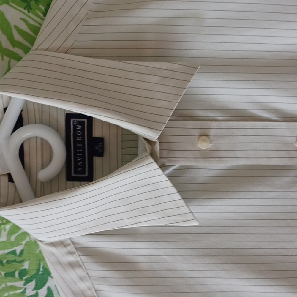 Saville Row Long Sleeve Cream Dress Shirt w/ Stripe, 16-34/35